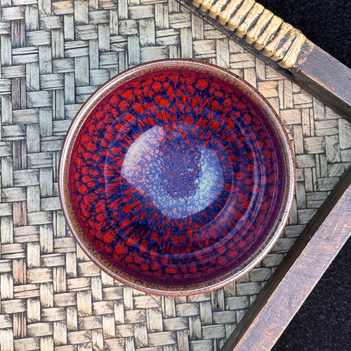 蓝丝红麒麟建盏主人杯大号茶杯