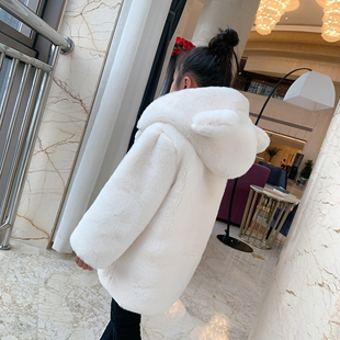 儿童皮草外套新款连帽女童男童加厚洋中长款獭兔毛宝宝毛毛绒大衣
