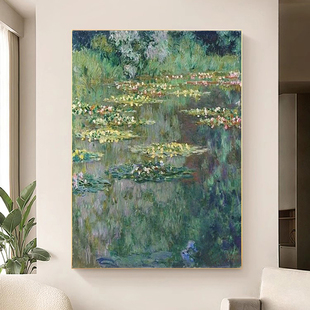 莫奈睡莲手绘油画印象画北欧大芬油画村玄关客厅装饰画艺术挂画