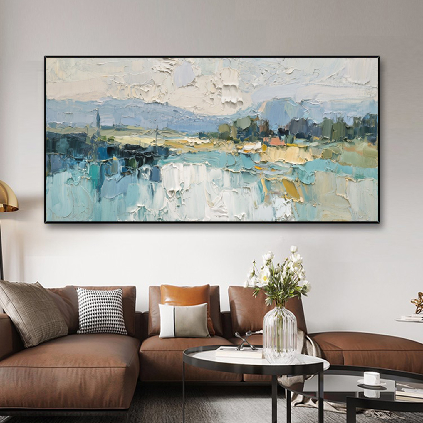 手绘油画锦绣山河风景画肌理立体感抽象画卧室餐厅书房客厅装饰画图片