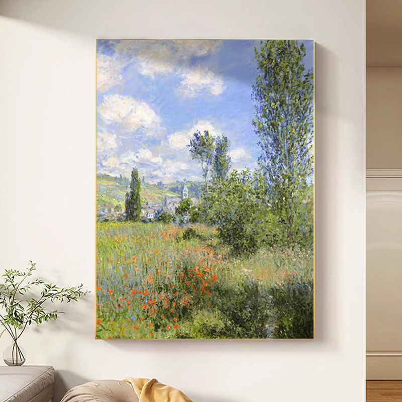 莫奈手绘油画风景印象画北欧玄关装饰画客厅书房背景墙大芬村挂画图片