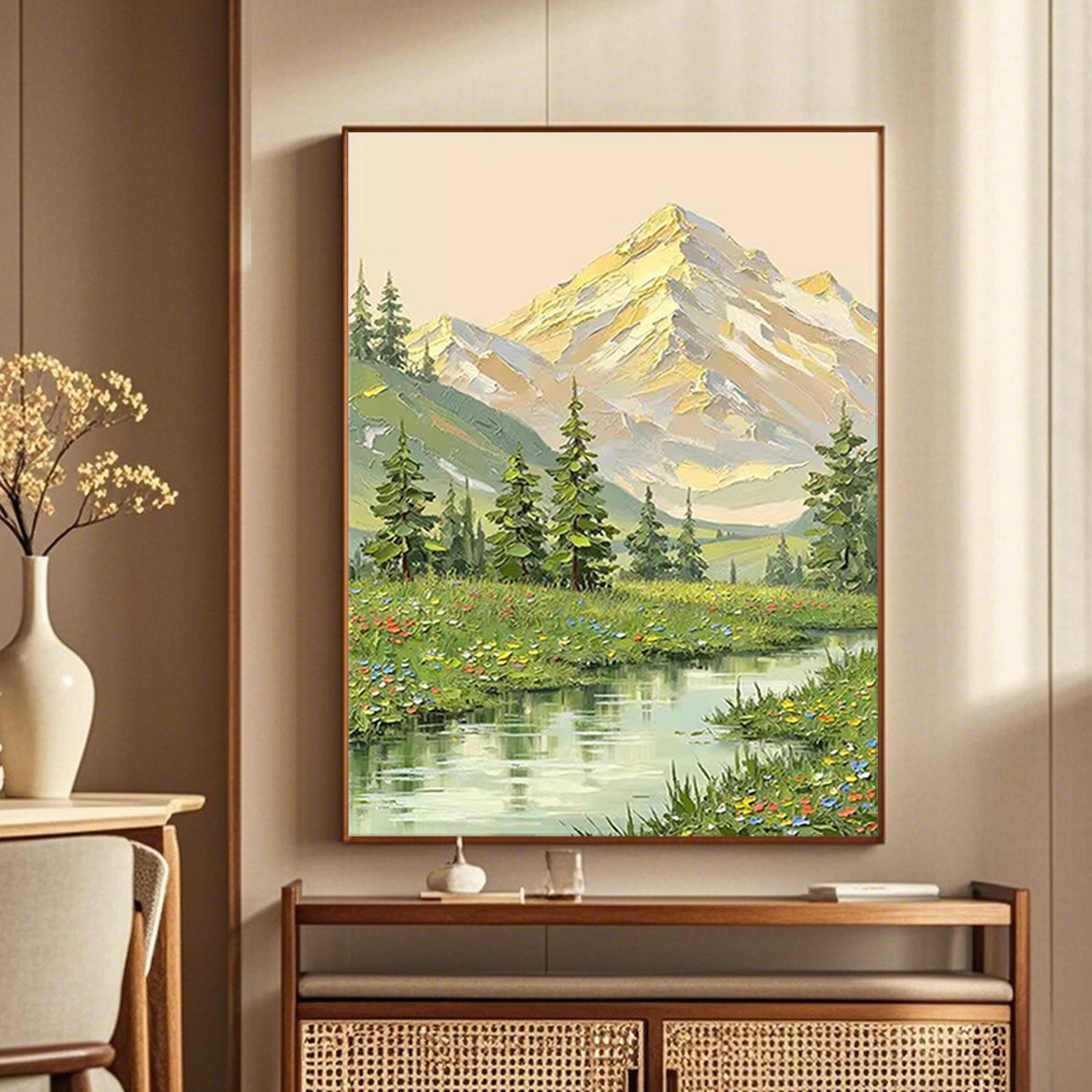 可班纯手绘油画金山山水玄关空间