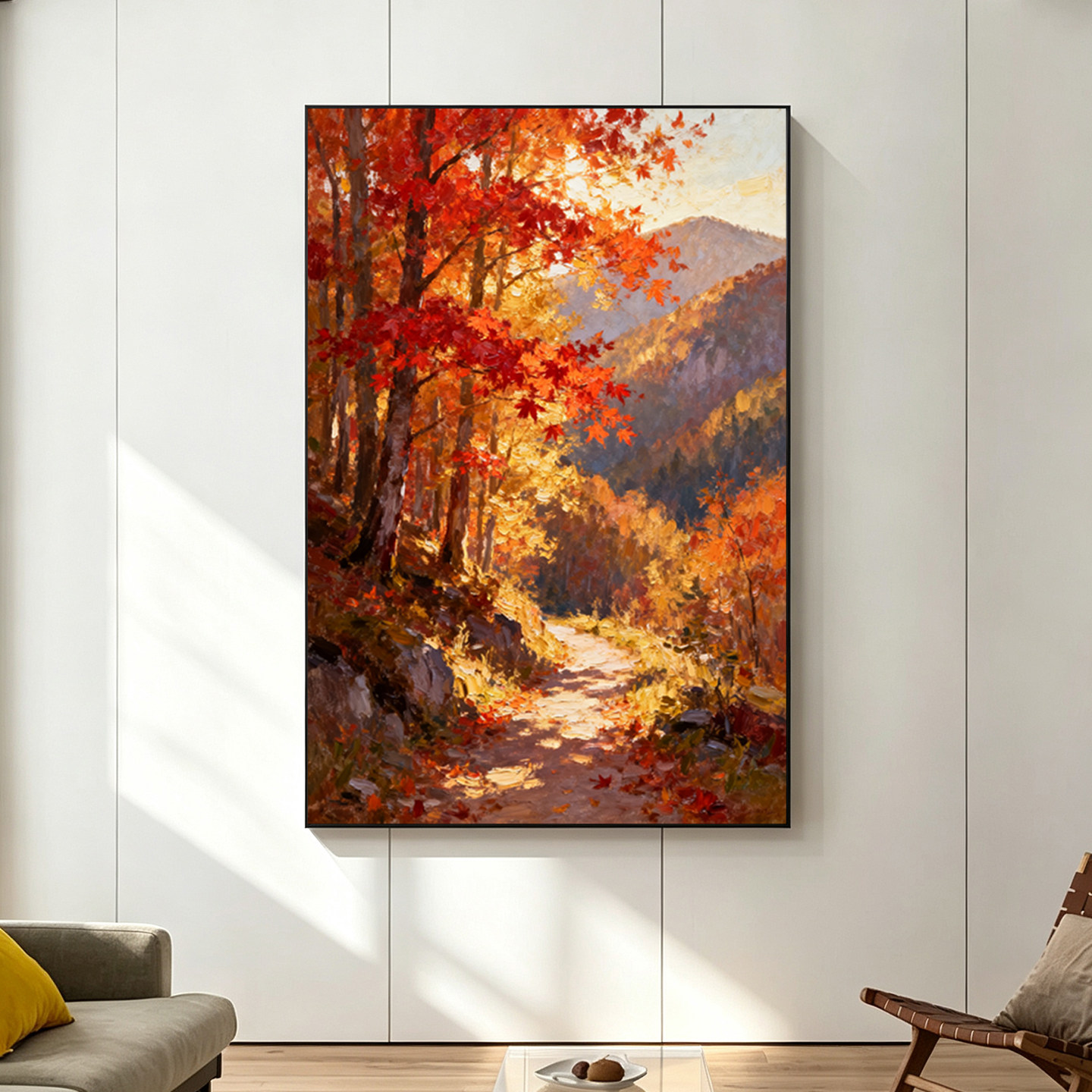 纯手绘油画秋日山林风景装饰画
