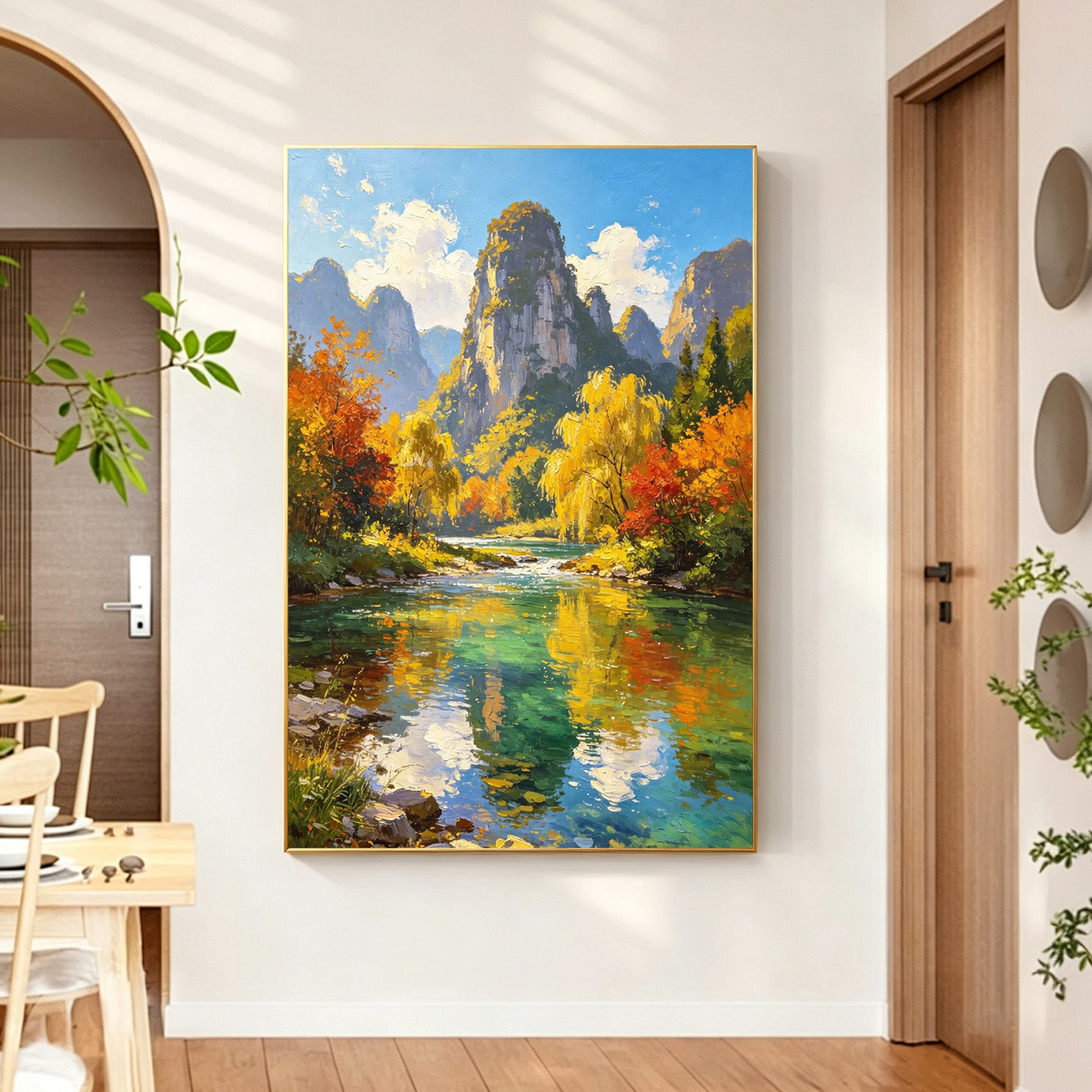 可班手绘油画清峰锦秋玄关装饰画