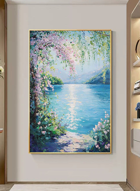 可班手绘油画晴湖花径竖版装饰画