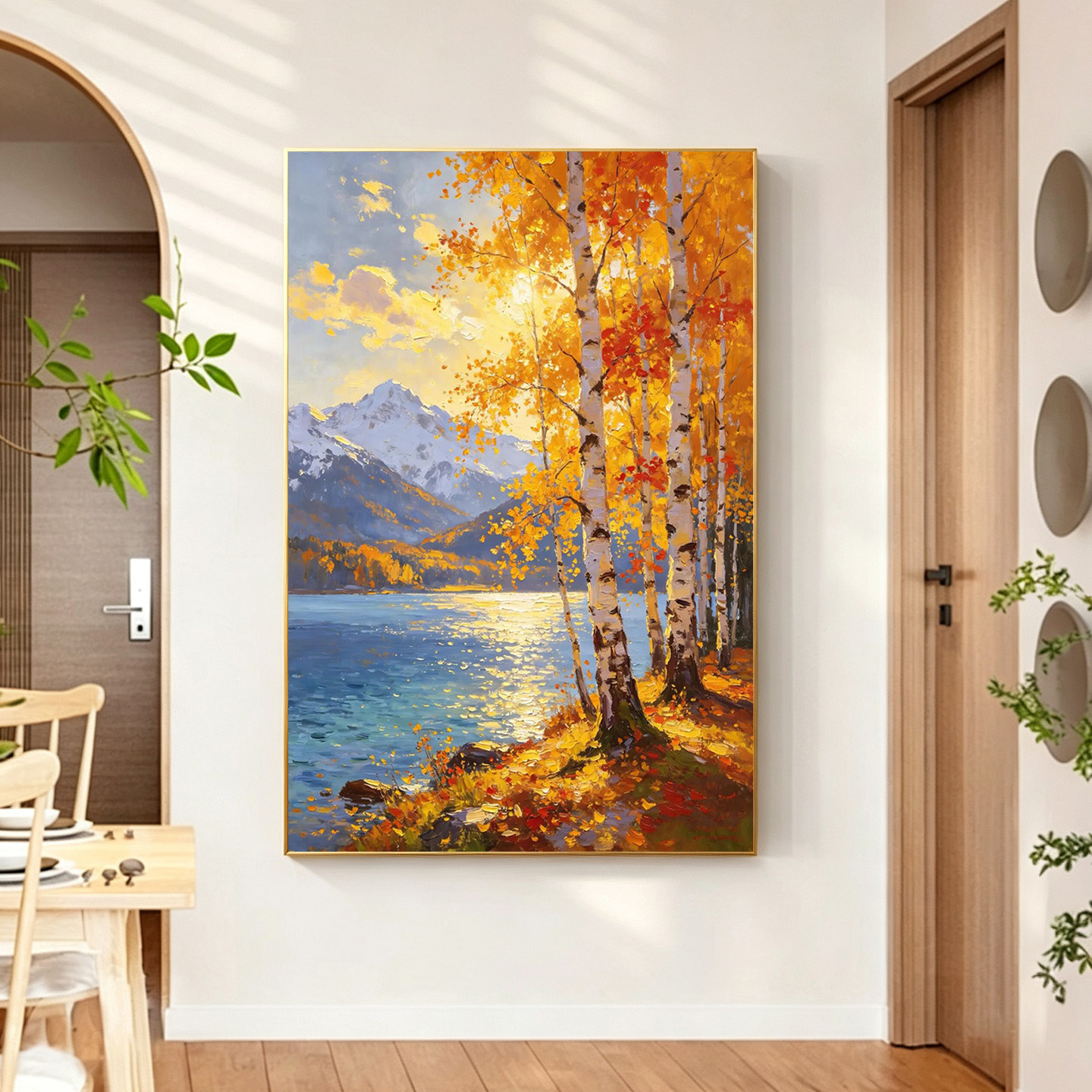 可班手绘油画秋岭融晖玄关装饰画