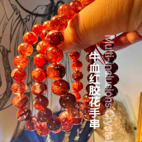 水晶手串牛血红胶花手串