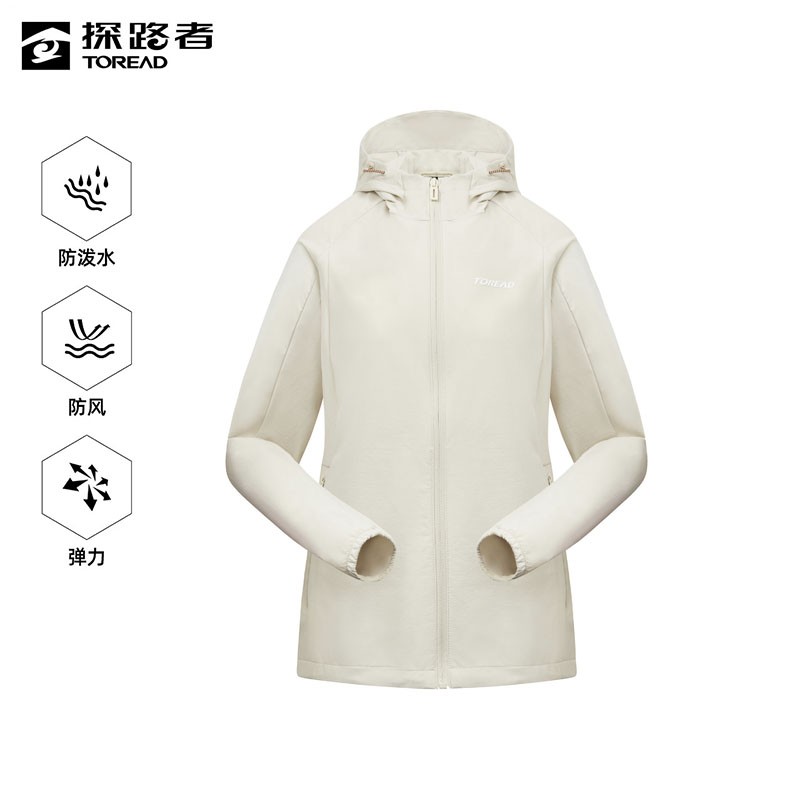 探路者徒步外套女 新款防水防风上衣户外连帽长袖TAEEAL82264