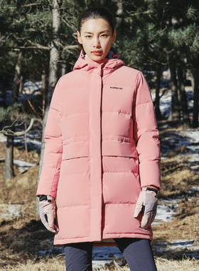 探路者羽绒服女 秋冬户外防风保暖中长款鸭绒连帽外套TADI92182