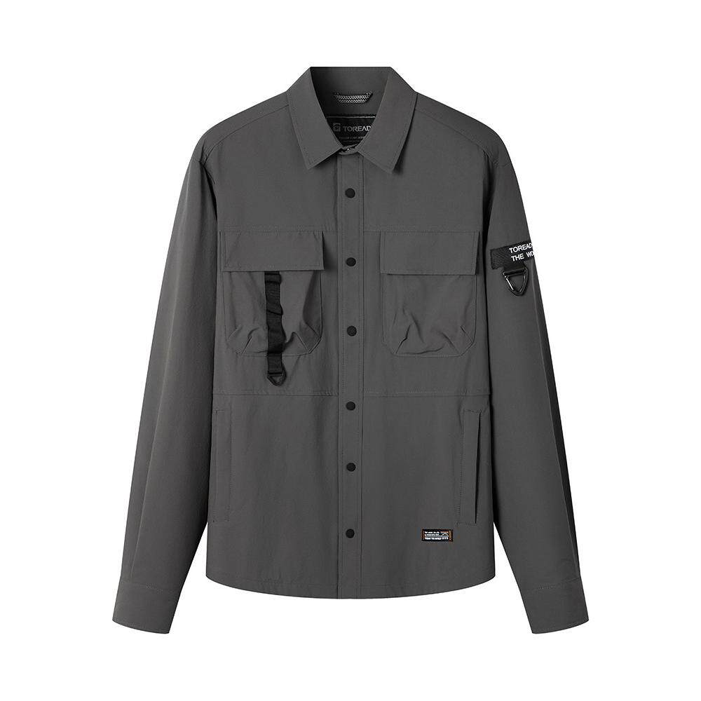 探路者长袖衬衫男2024新款户外弹力运动翻领外套TAEECM81307