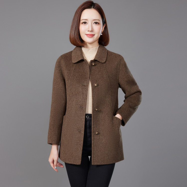 2026新款秋冬短款双面100%羊毛大衣女中老年气质妈妈装羊毛外套