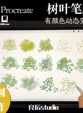 植物树叶叶片procreate笔刷清新自然景观插画风格