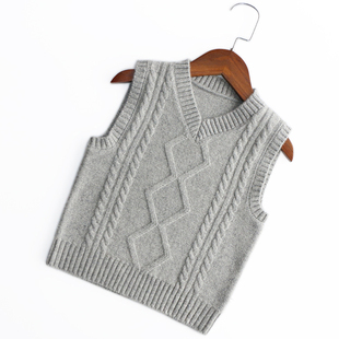 春秋青少年女童毛背心学生款男童羊毛衫针织坎肩V领毛衣马甲马夹