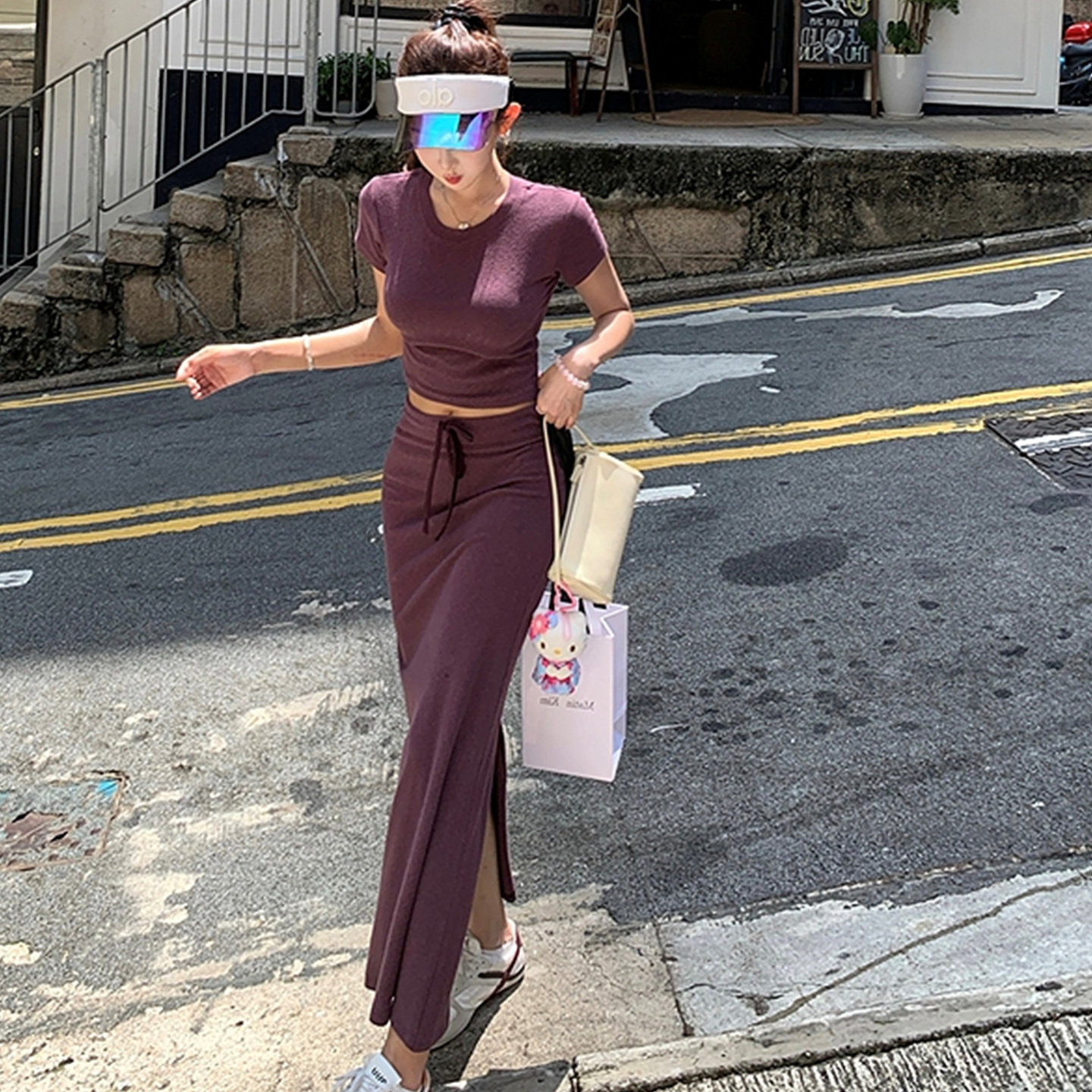 "Athflow淡人舒适区"纯欲休闲性感主推针织T恤半裙套装