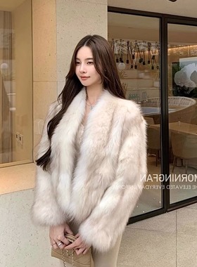 暮光柔云 芬兰进口saga级双色狐狸毛皮草女冬季毛毛外套