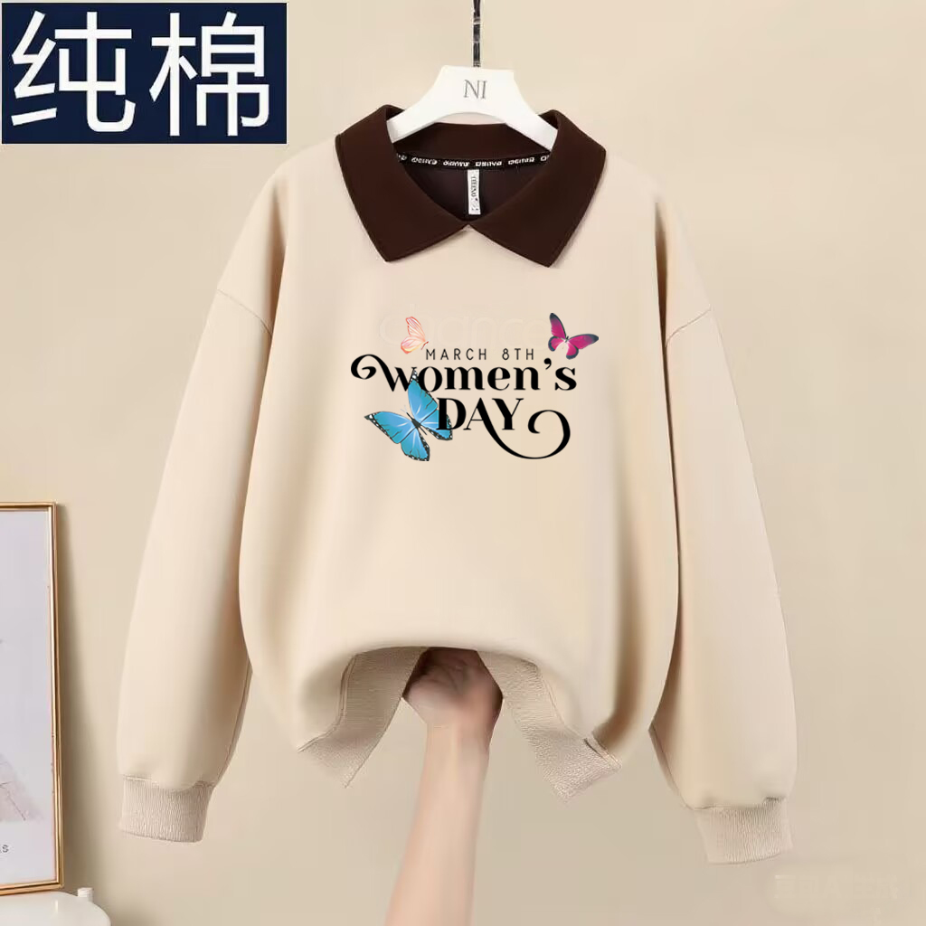 纯棉100%韩版翻领宽松卫衣