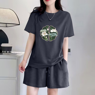 短袖 外贸出口清仓100%纯棉时尚 韩版 女夏季 T恤休闲运动两件套 套装
