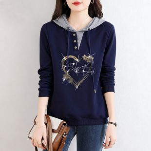 打底衫 清仓捡漏100%纯棉秋季 宽松长袖 韩版 连帽体恤上衣女2025新款