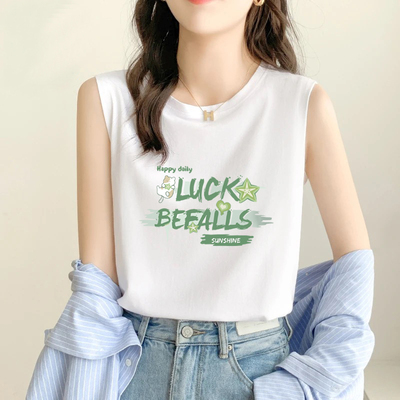 100%纯棉圆领字母印花无袖背心