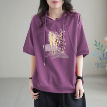清仓捡漏~2025新款纯棉短袖t恤女夏装宽松大码遮肉百搭连帽上衣潮
