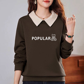 品牌折扣清仓纯棉长袖 印花卫衣女秋冬洋气百搭减龄娃娃领显瘦上衣