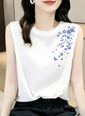 纯棉圆领无袖背心上衣夏