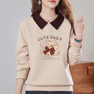 文艺减龄百搭上衣 印花卫衣秋冬新品 外贸专柜出口纯棉翻领时尚 长袖