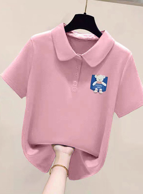 外贸出口清仓纯棉POLO衫短袖t恤女夏季韩版显瘦气质翻领显瘦上衣