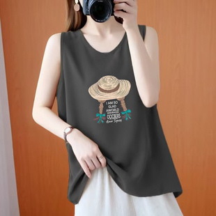 时尚 背心T恤女夏季 高级简约百搭女士上衣潮 100%纯棉无袖 清仓捡漏