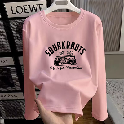 纯棉100%长袖t恤衫女秋季