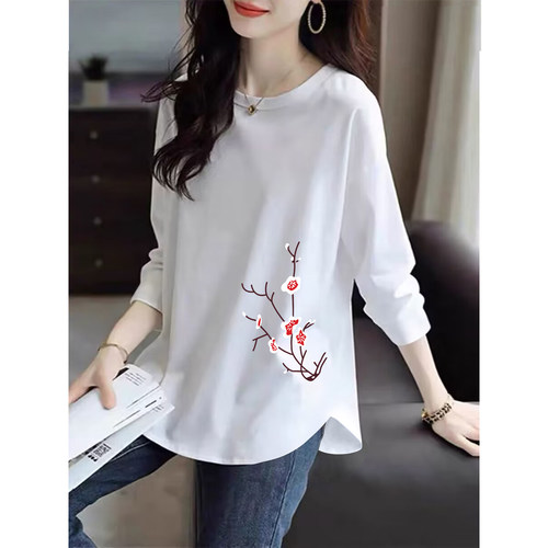 纯棉圆领休闲减龄上衣女