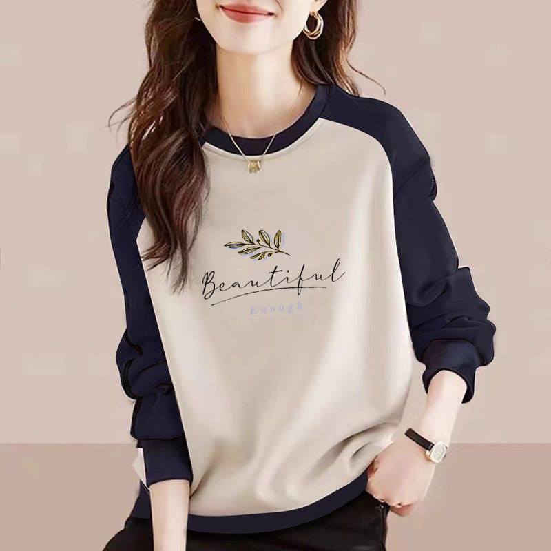 专柜出口纯棉圆领时尚减龄文艺百搭上衣春韩版撞色印花长袖卫衣女,女装/女士精品,大码内搭,淘宝优惠券,粉丝福利购,淘宝优惠卷