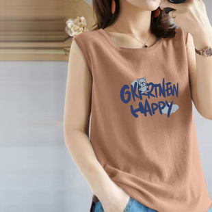 品牌折扣出口100%纯棉吊带背心女夏季 T恤宽松内搭外穿上衣潮 无袖