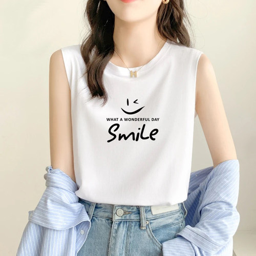 休闲内搭纯棉印花无袖T恤上衣