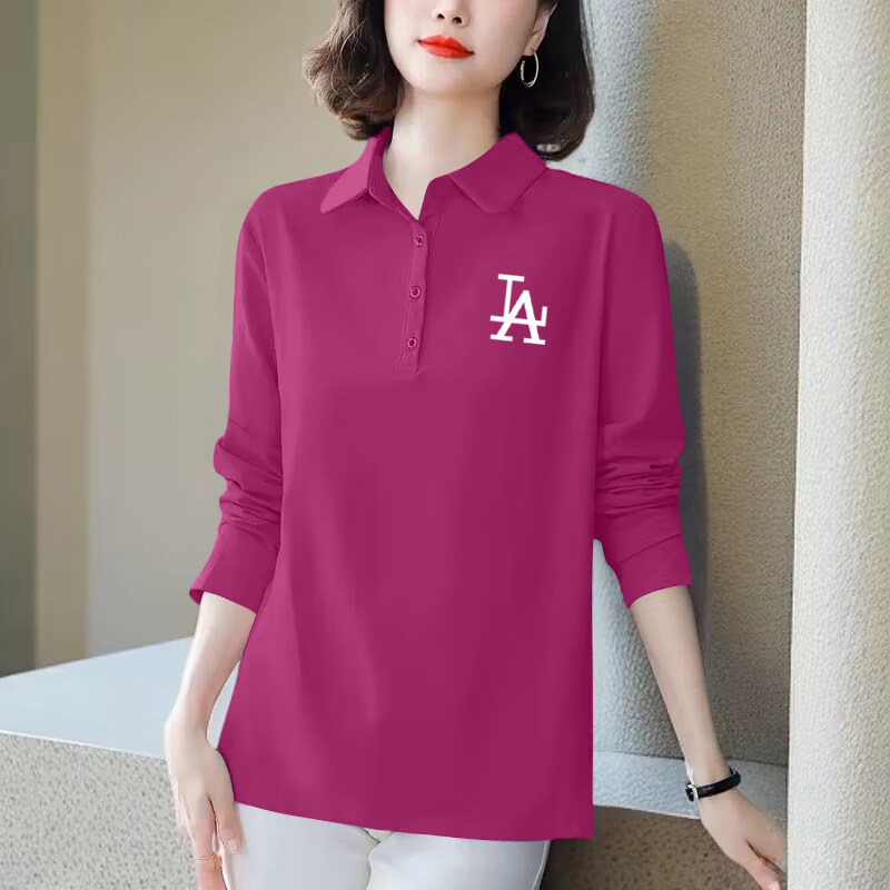 外贸出口纯棉长袖字母印花T恤女春秋洋气休闲百搭POLO衫翻领上衣,女装/女士精品,大码内搭,淘宝优惠券,粉丝福利购,淘宝优惠卷