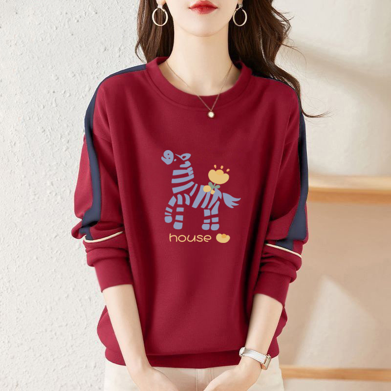 品牌折扣正品女装纯棉圆领撞色长袖卫衣春秋韩版宽松显瘦印花上衣,女装/女士精品,大码内搭,淘宝优惠券,粉丝福利购,淘宝优惠卷