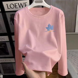 女 显瘦t恤衫 大牌出口100%纯棉休闲文艺印花上衣2025秋冬新款 大码