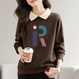 纯棉假两件上衣潮 洋气翻领长袖 外贸清仓女装 POLO领卫衣女秋冬新款