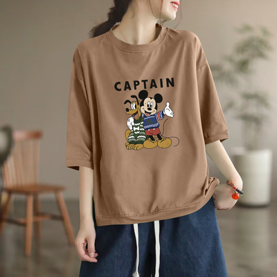 纯棉100%七分袖T恤上衣女春夏