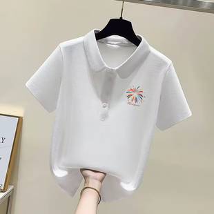 T恤衫 意大利出口纯棉减龄气质百搭POLO领上衣女夏季 短袖 时尚 新款