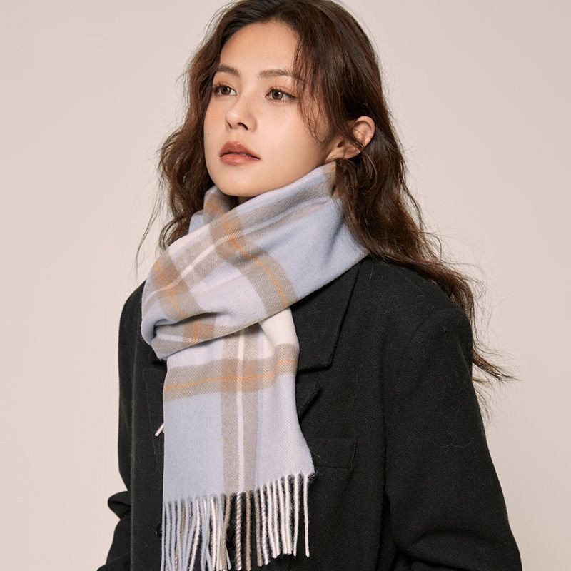 上海故事秋冬款高级感纯羊毛围巾女百搭格子保暖羊绒围脖披肩礼盒