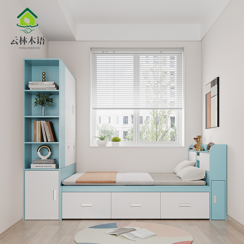 衣柜榻榻米床小户型收纳储物柜一体组合儿童房单人床1米2床定制尺