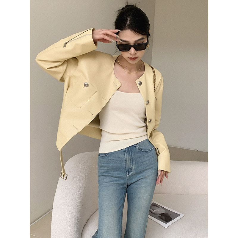 JWUNIQUE黄色PU皮衣女秋季2023年新款设计感小众薄款休闲短款外套高性价比高么？