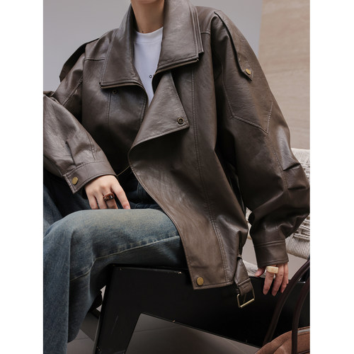 JWUNIQUE酒窝皮衣夹克机车服外套
