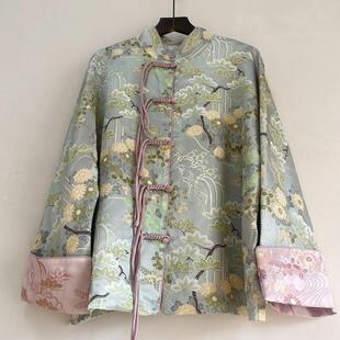 南油春装女款南油2026年新款32姆米真丝宋锦桑蚕丝外套唐装上衣