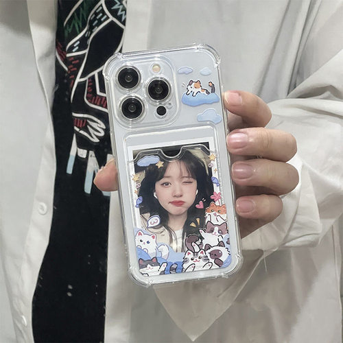 手绘云朵猫咪iphone14promax苹果13手机壳12p全包软壳11可爱xs卡通可插卡OPPO华为VIVO三星一加小米15荣耀200
