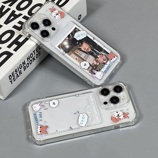 展丞狐狸抱兔2025卡套卡包插卡手机壳手机壳适用苹果16pro可放卡片的reno9保护套vivo镜头全包放拍立得12pro