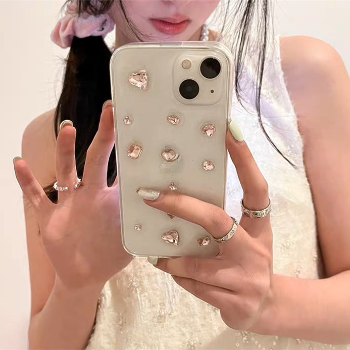 立体粉色爱心满钻透明滴胶高档