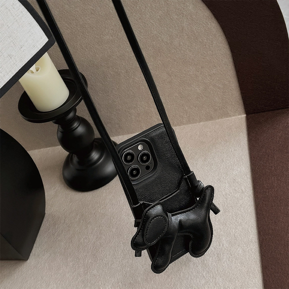 苹果13斜挎手机壳ins冷淡风小狗卡包卡通可爱黑色情侣男女款小清新创意个性小众新款iphone15promax保护套