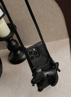 苹果13斜挎手机壳ins冷淡风小狗卡包卡通可爱黑色情侣男女款小清新创意个性小众新款iphone15promax保护套